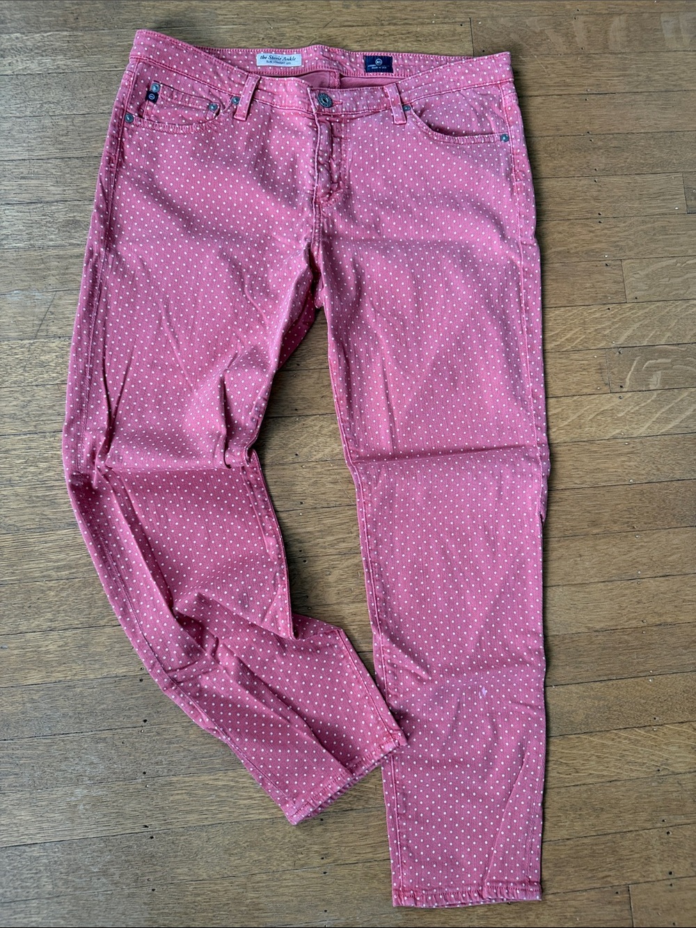 Adriano goldschmied Stevie Ankle Polka Dot Pink Slim Straight Leg Jeans 32R
